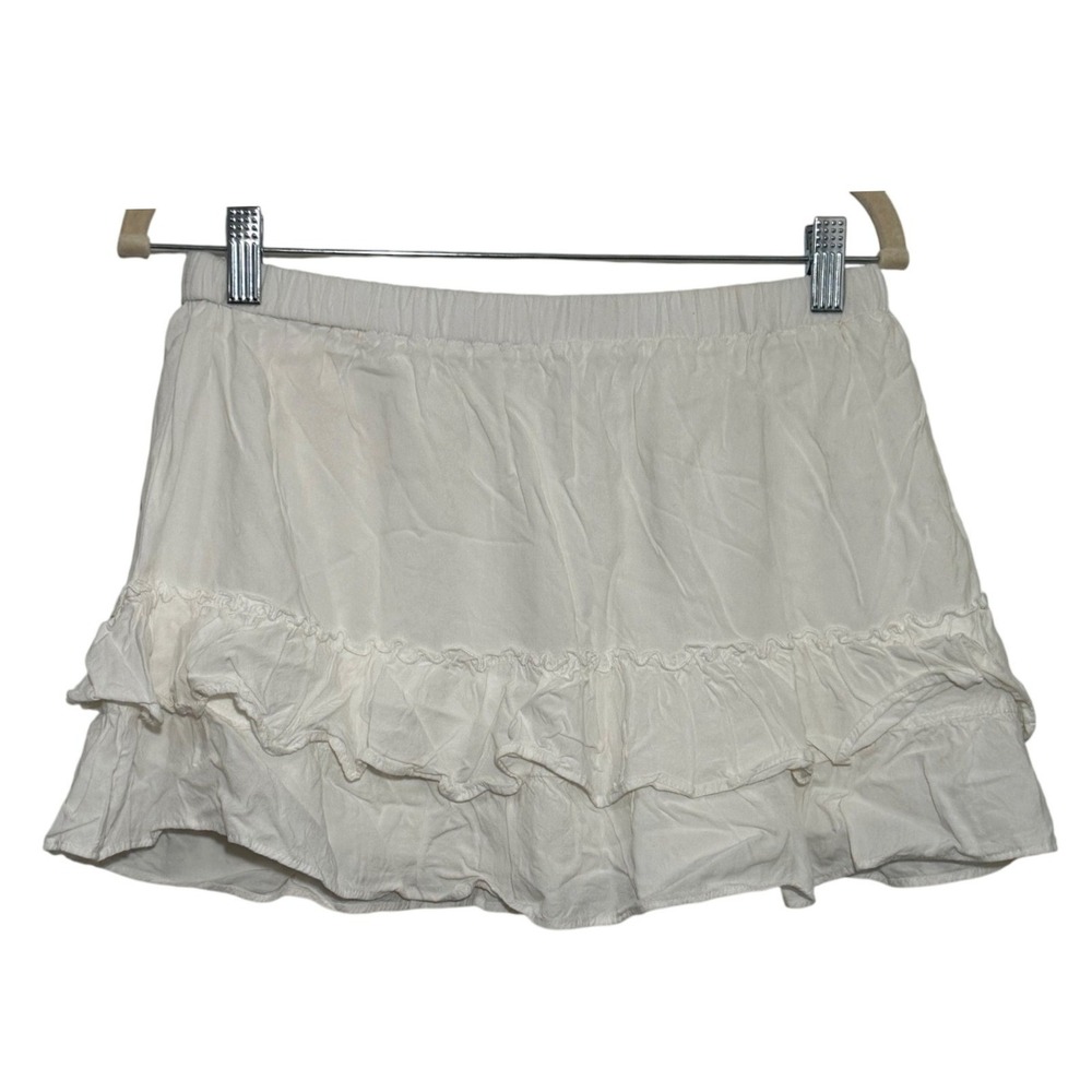 Brandy Melville Mini Skirt White Tiered Ruffle Women One Size Boho Coquette - Picture 2 of 3
